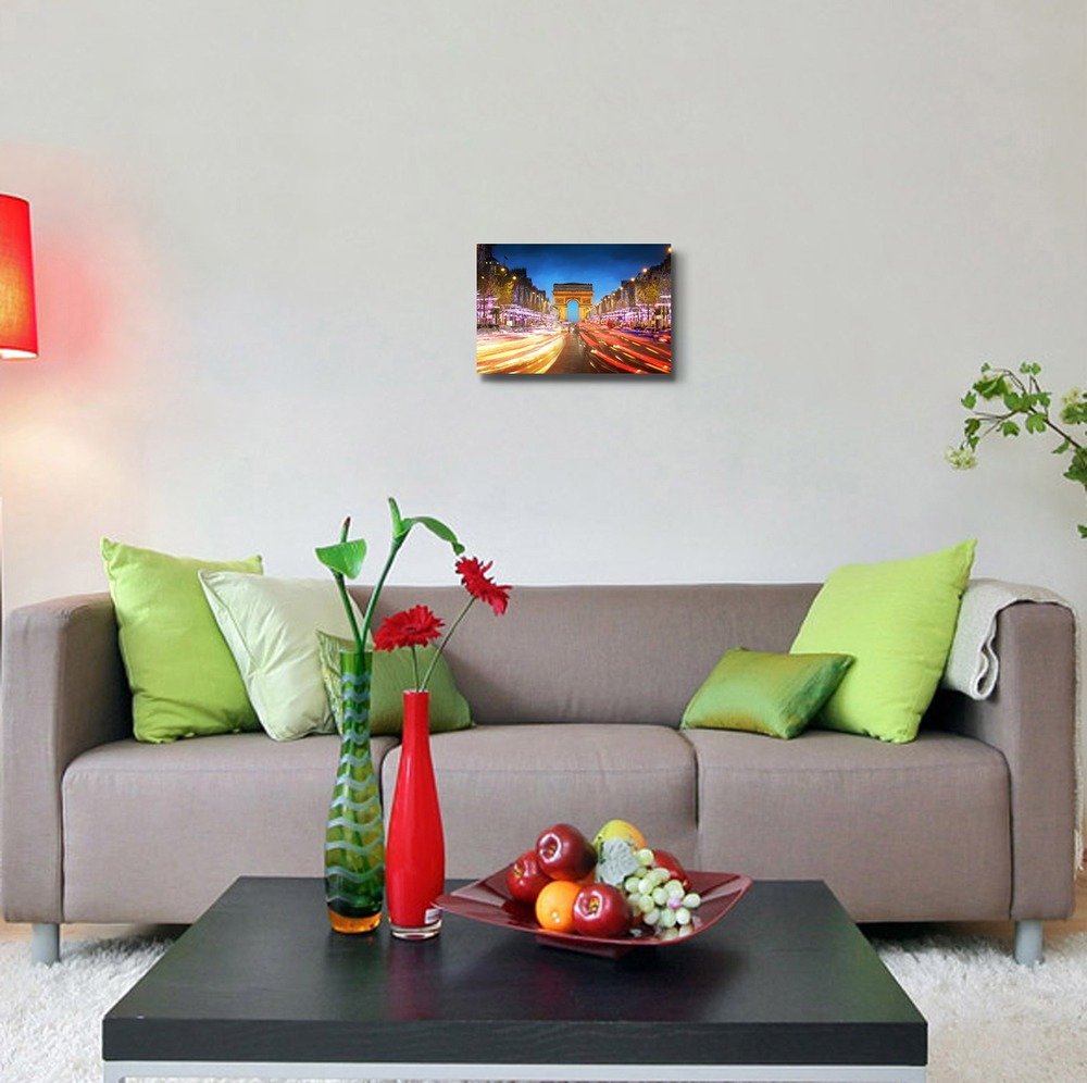 Canvas Prints Wall Art - Arc De Triomphe Paris City At Sunset - Arch Of Triumph And Champs Elysees - 12'' X 18''